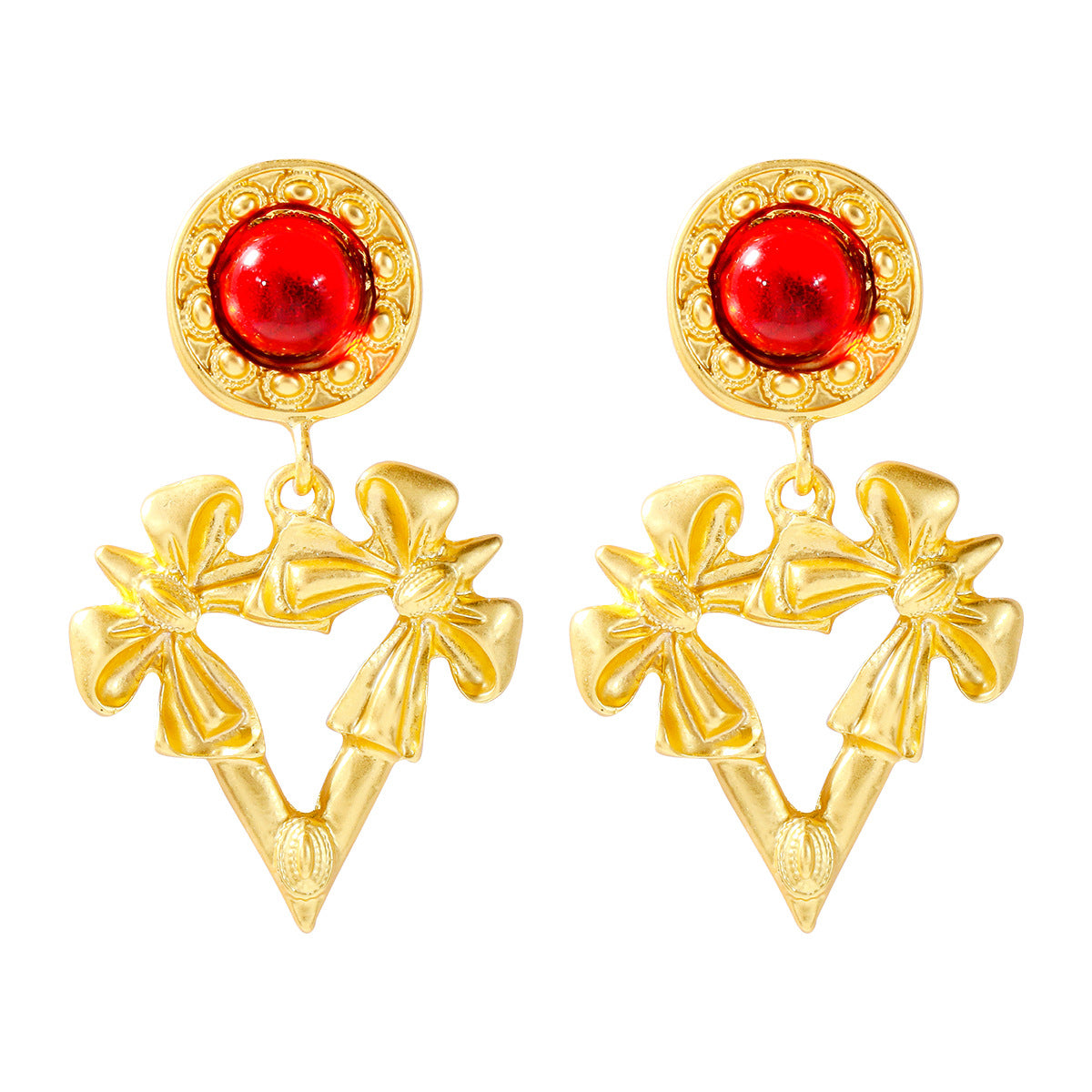 Wholesale Valentine's Day Butterfly Combination Gold Triangle Earrings